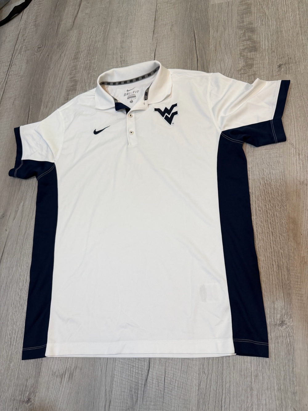 Nike Men’s White and Navy West Virginia Polo